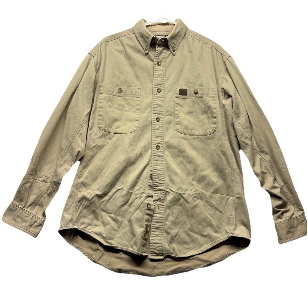 Wrangler Riggs Workwear Mens Khaki Cotton Twill Button Down Shirt L 103W501FG